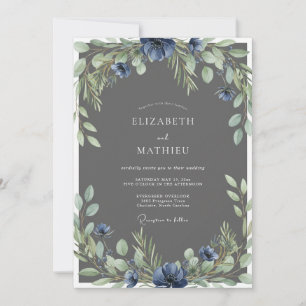 Steel Slate Blossom Wedding Invitation