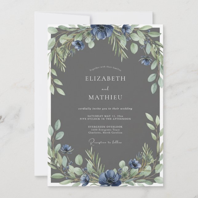 Steel Slate Blossom Wedding Invitation (Front)