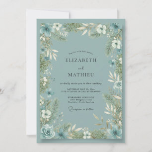 Steel Slate Foliage Eucalyptus Wedding Invitation