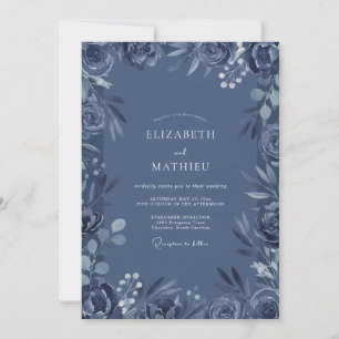 Steel Slate Foliage Grey Eucalyptus Wedding Invitation