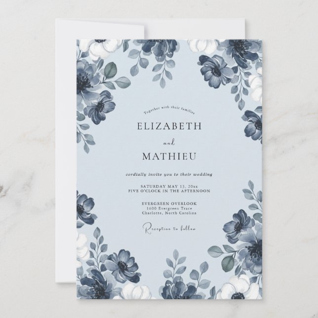 Steel Slate Petal Wedding Invitation (Front)