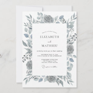 Steel Slate Rose Wedding Invitation