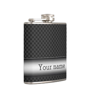 Steel striped carbon fibre hip flask