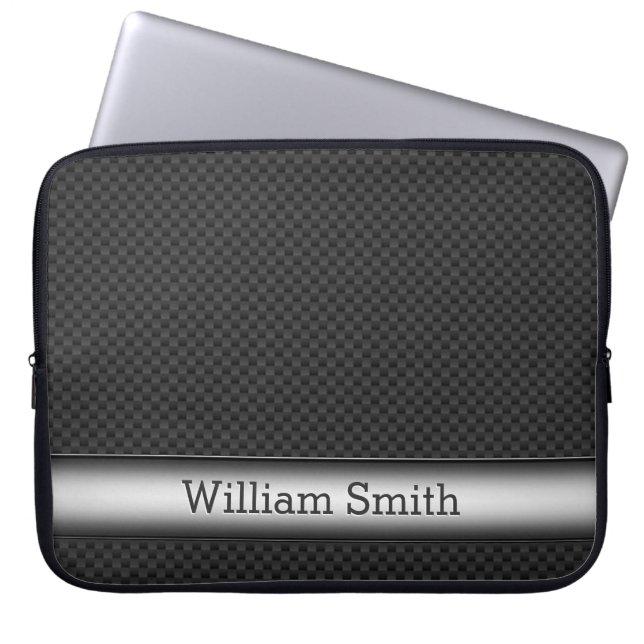 Steel striped carbon fibre laptop sleeve (Front)