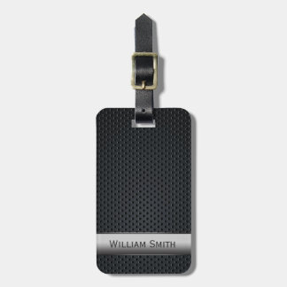 Steel striped dark metal luggage tag