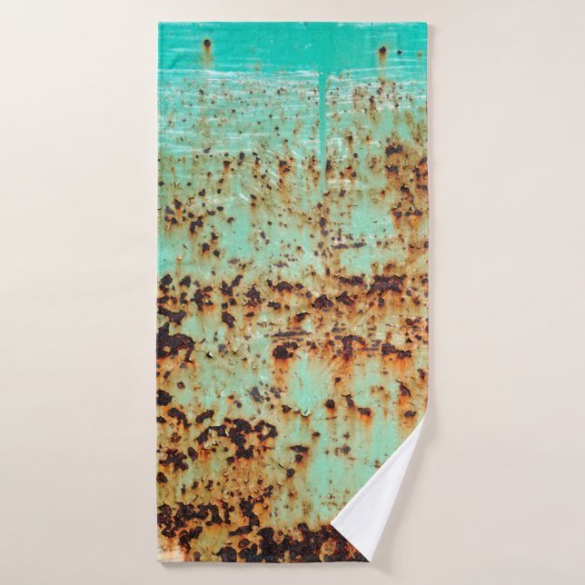 steel surface. An old weathered Green Bath Towel (Bath Towel)