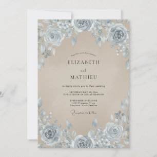 Steel Taupe Rose Wedding Invitation