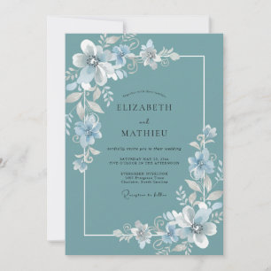 Steel Teal Blossom Wedding Invitation