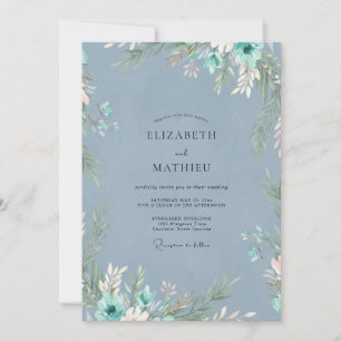 Steel Teal Foliage Eucalyptus Wedding Invitation