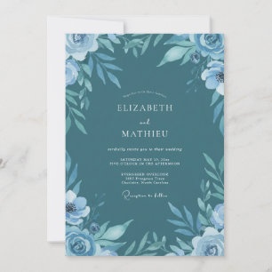 Steel Teal Foliage Muted Eucalyptus Wedding Invitation