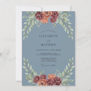 Steel Terracotta Leafy Wedding Invitation