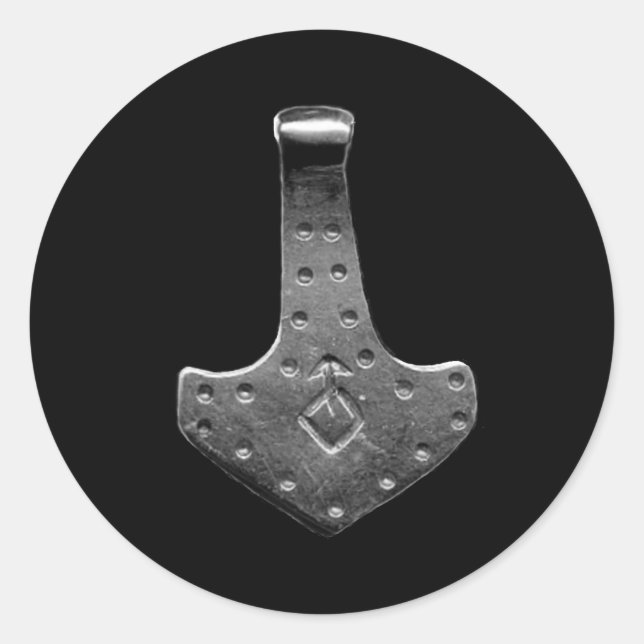 Steel Thor Hammer black large round stickers (Front)