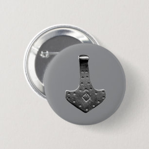 Steel Thor's Hammer grey round button