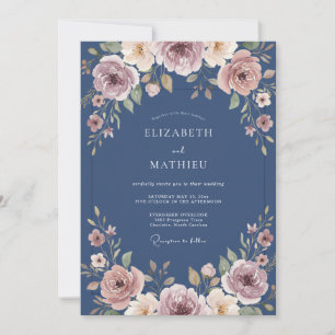 Steel Vintage Mauve Petal Wedding Invitation