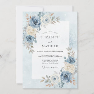 Steel Warm Champagne Peony Wedding Invitation