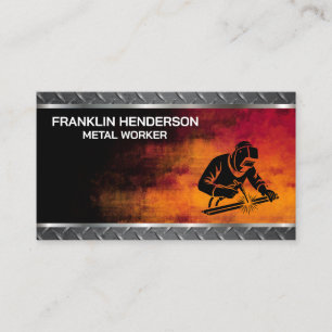 Steel   Welder Working   Black Red Background Business Card
