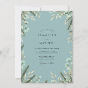 Steel White Foliage Eucalyptus Wedding Invitation