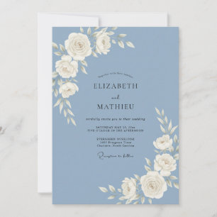 Steel White Ranunculus Eucalyptus Wedding Invitation