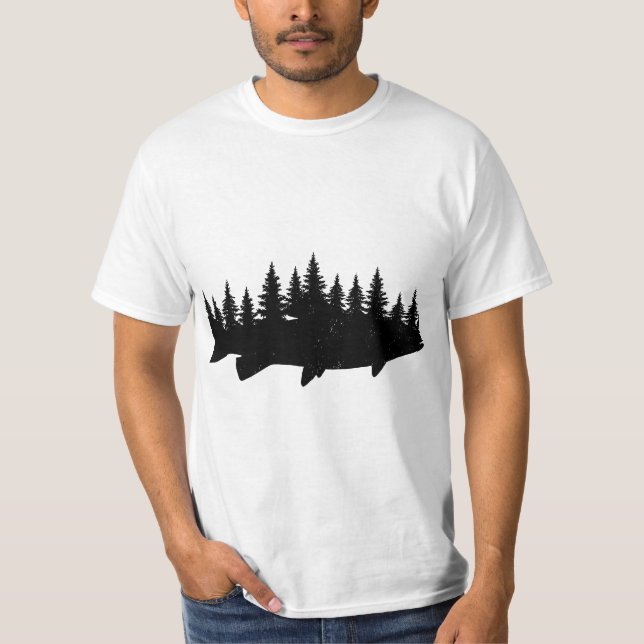 Steelhead Fishing -Forest Treeline Trout Fisherman T-Shirt (Front)