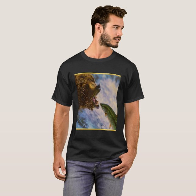 Steelhead salmon jumping into grizzly bears mouth T-Shirt (Front Full)