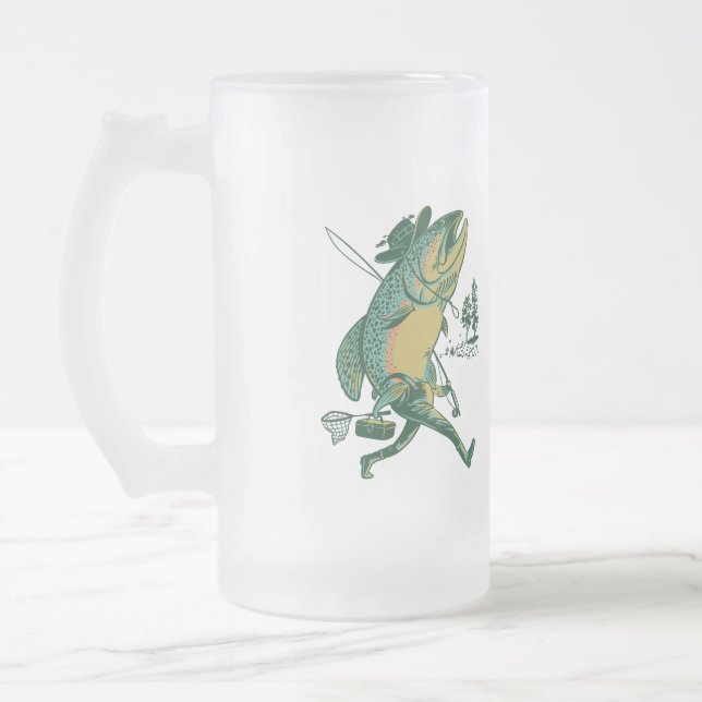 Steelhead Trout in his trousers Frosted Glass Beer Mug (Left)