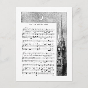 Steeple and Moon New Year Song Holiday Postcard