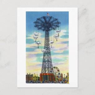 Steeplechase Park Parachute Jump Daytime Scene Postcard