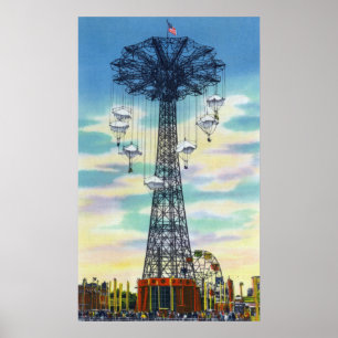 Steeplechase Park Parachute Jump Daytime Scene Poster
