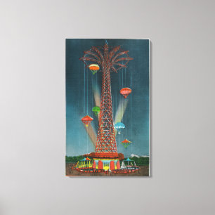 Steeplechase Park Parachute Jump View at Night Canvas Print