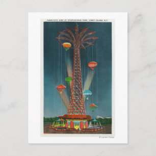 Steeplechase Park Parachute Jump View at Night Postcard