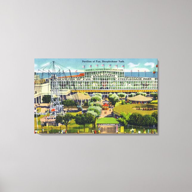 Steeplechase Park View of Pavilion of Fun Canvas Print (Front)