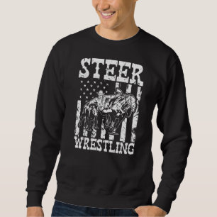 Steer Wrestling Patriotic American Flag Rodeo Bul Sweatshirt
