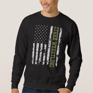 Steer Wrestling Patriotic American Flag Rodeo Bull Sweatshirt