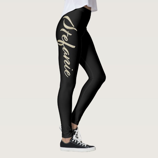 Stefanie white gold Handwriting trousers Leggings (Right)