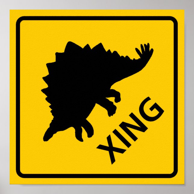 Stegosaur Crossing Highway Sign Dinosaur (Front)