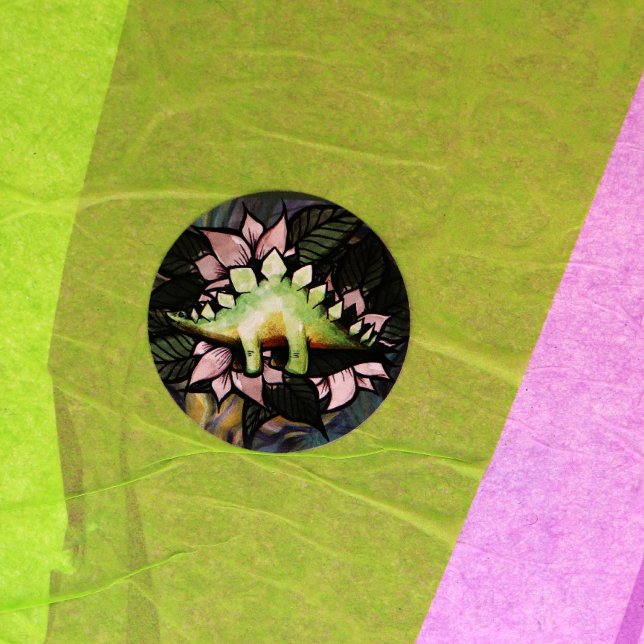 Stegosaur Dinosaur Flower Dinosaurs                Classic Round Sticker (Creator Uploaded)