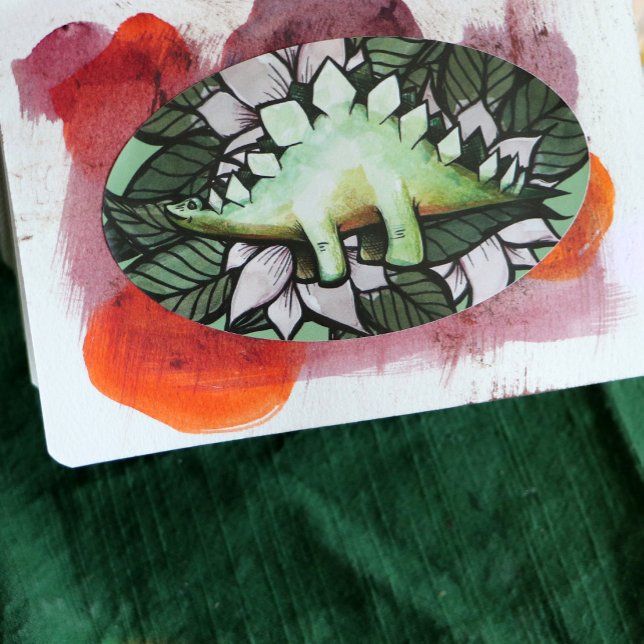 Stegosaur Dinosaur Flower Dinosaurs                Oval Sticker (Creator Uploaded)