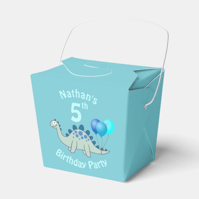 Stegosaurus Blue Dinosaur Kids Birthday Favour Box (Front Side)