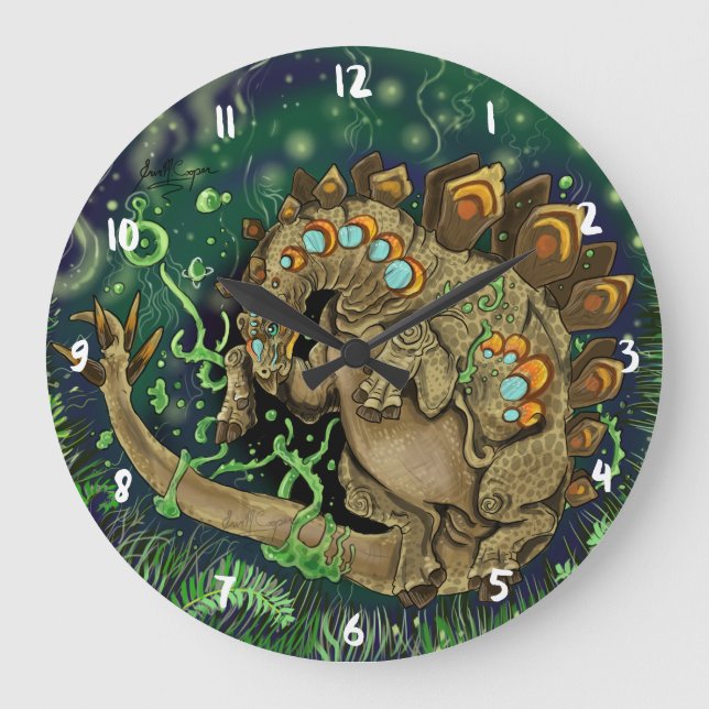 Stegosaurus Dinosaur Art Large Clock (Front)
