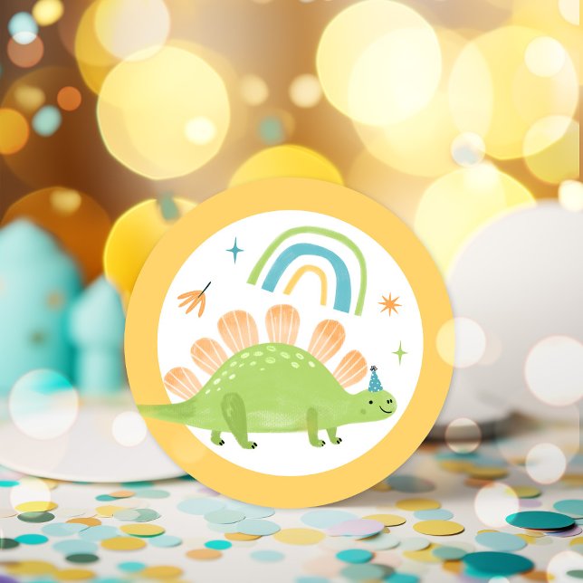 Stegosaurus Dinosaur Birthday Party Favours Classic Round Sticker (Creator Uploaded)