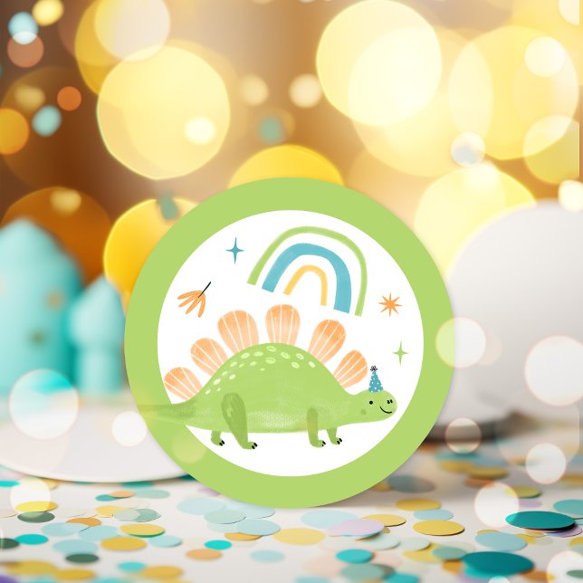 Stegosaurus Dinosaur Birthday Party Favours Classic Round Sticker (Creator Uploaded)