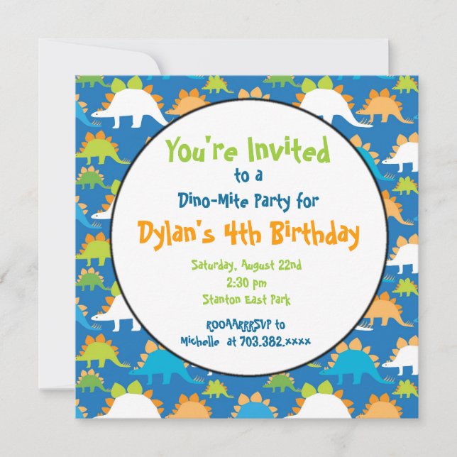 Stegosaurus Dinosaur Birthday Party Invitations (Front)
