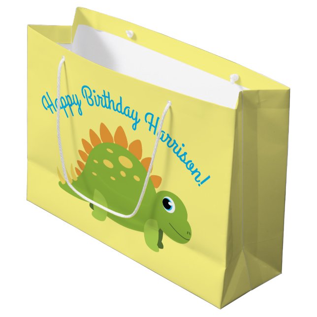 Stegosaurus Dinosaur Birthday Party Large Gift Bag (Front Angled)