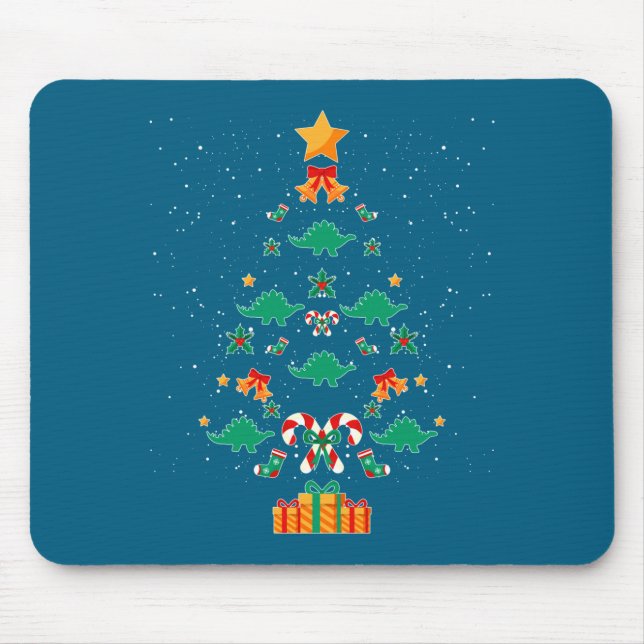 Stegosaurus Dinosaur Christmas Tree Xmas Long Slee Mouse Mat (Front)