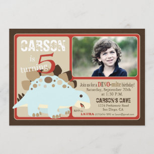 Stegosaurus Dinosaur Fifth Birthday Invitation