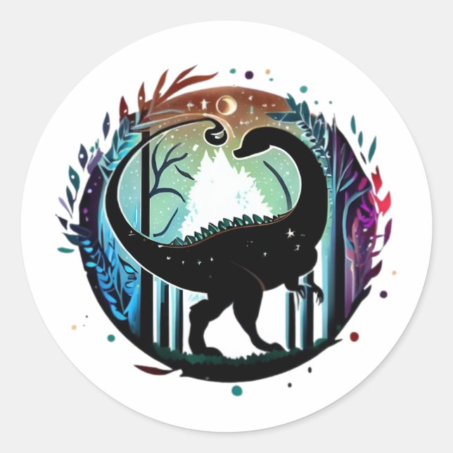 Stegosaurus Dinosaur Forest Silhouette Design  Classic Round Sticker (Front)