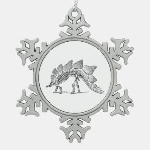 Stegosaurus Dinosaur Skeleton Fossil Snowflake Pewter Christmas Ornament