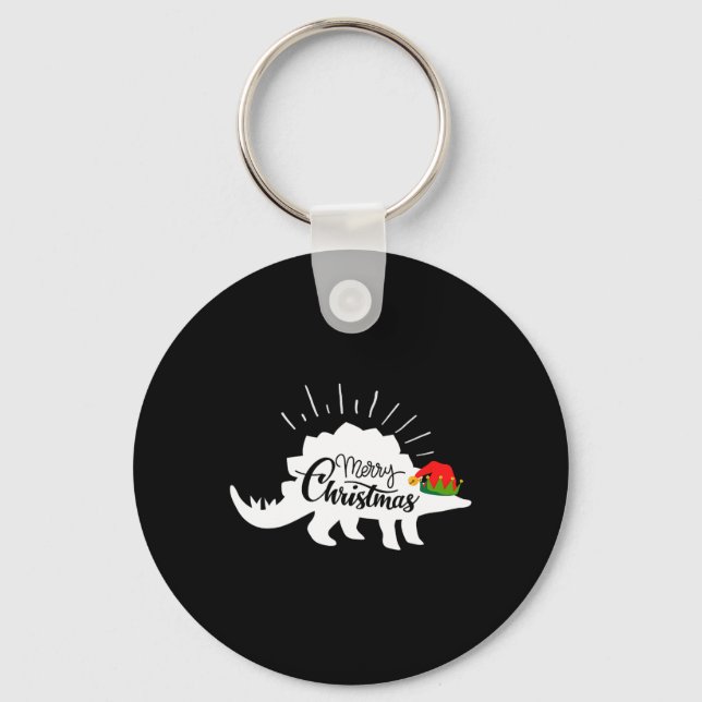 Stegosaurus Merry Christmas Funny Dinosaur  Key Ring (Front)