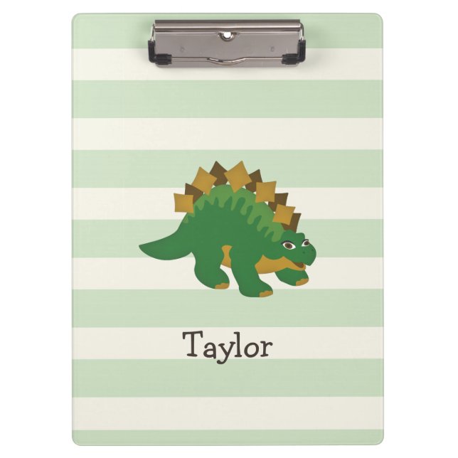 Stegosaurus on Pastel Green Stripes Clipboard (Front)