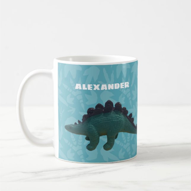Stegosaurus Toy Dinosaur Blue and Green Coffee Mug (Left)